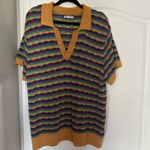 Textured Geometric Print Polo Shirt - L
